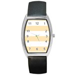 Horizontal Stripes - White and Peach Orange Barrel Style Metal Watch