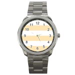 Horizontal Stripes - White and Peach Orange Sport Metal Watch