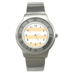 Horizontal Stripes - White and Peach Orange Stainless Steel Watch