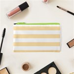 Horizontal Stripes - White and Peach Orange Canvas Cosmetic Bag (XS)