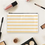 Horizontal Stripes - White and Peach Orange Cosmetic Bag (M)