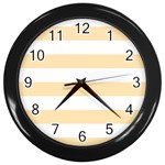 Horizontal Stripes - White and Peach Orange Wall Clock (Black)
