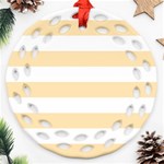 Horizontal Stripes - White and Peach Orange Round Filigree Ornament (Two Sides)
