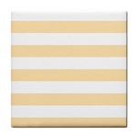 Horizontal Stripes - White and Peach Orange Tile Coaster
