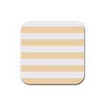 Horizontal Stripes - White and Peach Orange Rubber Square Coaster (4 pack)