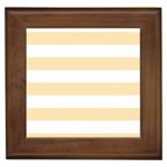 Horizontal Stripes - White and Peach Orange Framed Tile