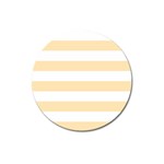 Horizontal Stripes - White and Peach Orange Magnet 3  (Round)