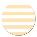 Horizontal Stripes - White and Peach Orange Magnet 5  (Round)