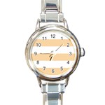 Horizontal Stripes - White and Sunset Orange Round Italian Charm Watch