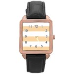 Horizontal Stripes - White and Sunset Orange Rose Gold Leather Watch