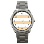 Horizontal Stripes - White and Sunset Orange Sport Metal Watch