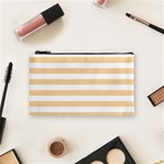 Horizontal Stripes - White and Sunset Orange Cosmetic Bag (S)