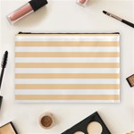 Horizontal Stripes - White and Sunset Orange Cosmetic Bag (L)