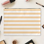 Horizontal Stripes - White and Sunset Orange Cosmetic Bag (XL)