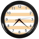 Horizontal Stripes - White and Sunset Orange Wall Clock (Black)
