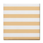 Horizontal Stripes - White and Sunset Orange Tile Coaster