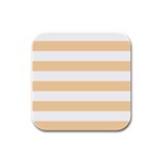Horizontal Stripes - White and Sunset Orange Rubber Square Coaster (4 pack)
