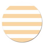 Horizontal Stripes - White and Sunset Orange Magnet 5  (Round)