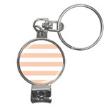 Horizontal Stripes - White and Apricot Orange Nail Clippers Key Chain