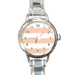 Horizontal Stripes - White and Apricot Orange Round Italian Charm Watch