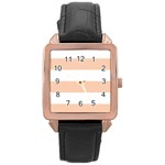 Horizontal Stripes - White and Apricot Orange Rose Gold Leather Watch