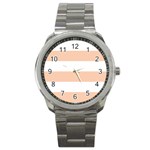 Horizontal Stripes - White and Apricot Orange Sport Metal Watch