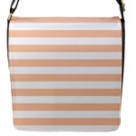 Horizontal Stripes - White and Apricot Orange Flap Closure Messenger Bag (S)