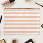 Horizontal Stripes - White and Apricot Orange Cosmetic Bag (XL)