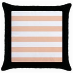 Horizontal Stripes - White and Apricot Orange Throw Pillow Case (Black)