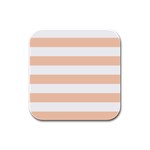 Horizontal Stripes - White and Apricot Orange Rubber Square Coaster (4 pack)