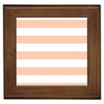 Horizontal Stripes - White and Apricot Orange Framed Tile