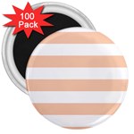 Horizontal Stripes - White and Apricot Orange 3  Magnet (100 pack)