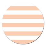 Horizontal Stripes - White and Apricot Orange Magnet 5  (Round)