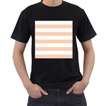 Horizontal Stripes - White and Apricot Orange Men s T-Shirt (Black)