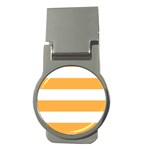 Horizontal Stripes - White and Pastel Orange Money Clip (Round)
