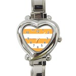 Horizontal Stripes - White and Pastel Orange Heart Italian Charm Watch