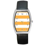 Horizontal Stripes - White and Pastel Orange Barrel Style Metal Watch