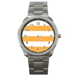 Horizontal Stripes - White and Pastel Orange Sport Metal Watch