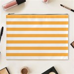 Horizontal Stripes - White and Pastel Orange Cosmetic Bag (XL)