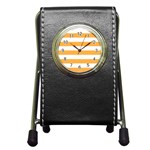 Horizontal Stripes - White and Pastel Orange Pen Holder Desk Clock
