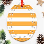 Horizontal Stripes - White and Pastel Orange Oval Filigree Ornament (Two Sides)
