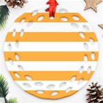 Horizontal Stripes - White and Pastel Orange Ornament (Round Filigree)