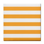 Horizontal Stripes - White and Pastel Orange Tile Coaster