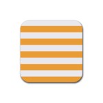 Horizontal Stripes - White and Pastel Orange Rubber Coaster (Square)