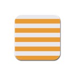 Horizontal Stripes - White and Pastel Orange Rubber Square Coaster (4 pack)
