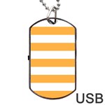 Horizontal Stripes - White and Pastel Orange Dog Tag USB Flash (One Side)