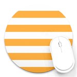 Horizontal Stripes - White and Pastel Orange Round Mousepad