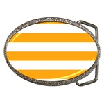 Horizontal Stripes - White and Dark Tangerine Orange Belt Buckle