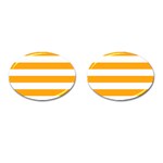 Horizontal Stripes - White and Dark Tangerine Orange Cufflinks (Oval)