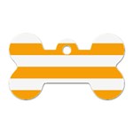 Horizontal Stripes - White and Dark Tangerine Orange Dog Tag Bone (Two Sides)